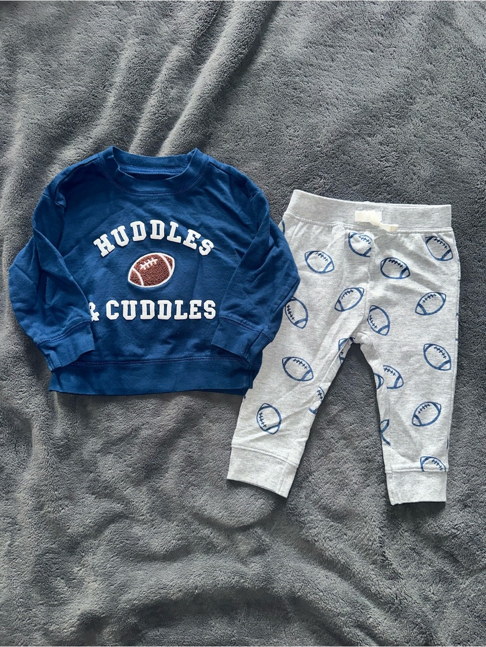 Carter’s Blue 'Huddles & Cuddles' Sweatshirt and Gray Football Print Pants Set